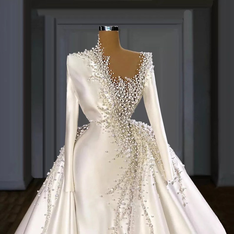 wedding gown with removable train