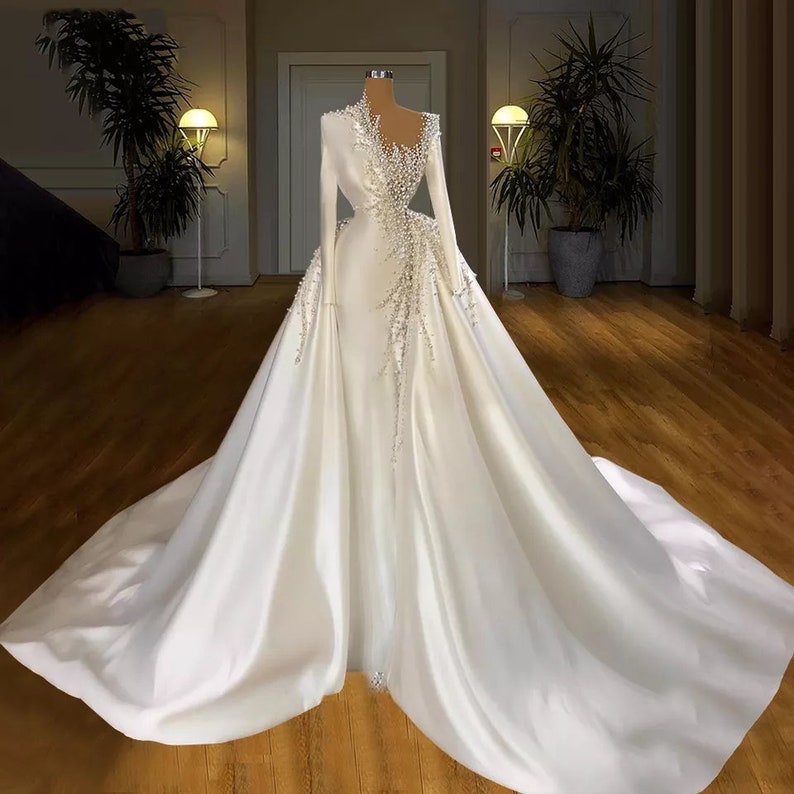 wedding gown with removable train