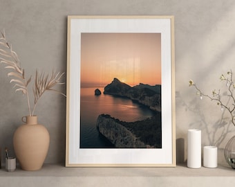 Plakat Majorka Minimalistyczny Mallorca Sztuka ścienna Zdjęcie Cap de Formentor Fotografia Dekoracja ścienna Morski Zachód słońca Cyfrowe pobieranie