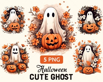 Simpatico fantasma Halloween Acquerello PNG trasparente Clipart, Ghoul e Pumpkins Fall design sublimazione a tema, Download istantaneo, Uso commerciale