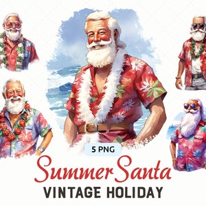 Summer Santa Claus Clipart PNG, Christmas in July Clipart bundle, Tropical Christmas Sublimation graphics, Commercial use, Instant download