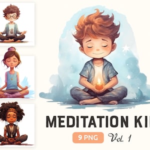 Kid Meditating Clipart Vol-1 Transparent PNG Bundle, Boy and Girl Meditation adhd PNG, Magic Mindfulness, Commercial Use, Instant Download