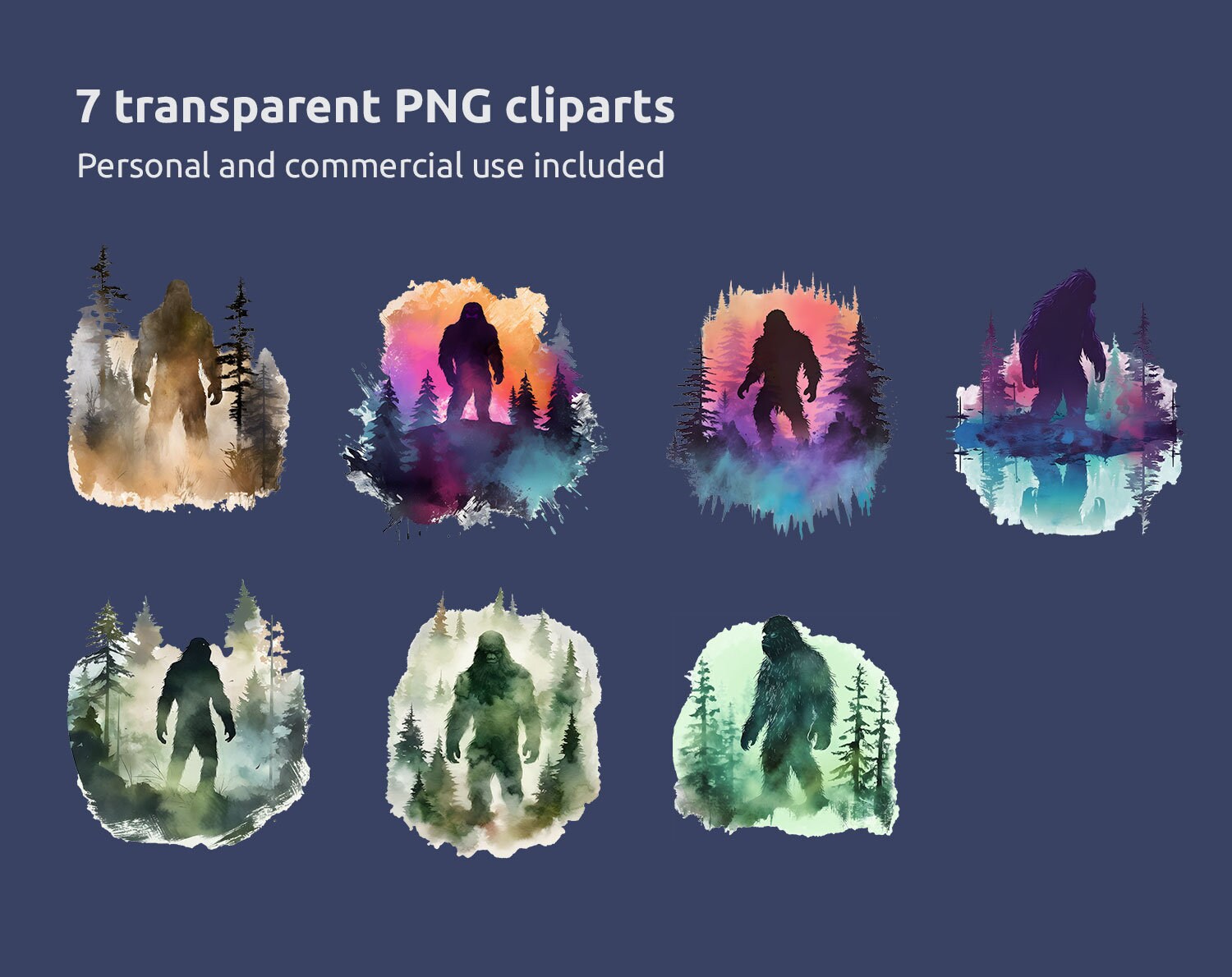 Bigfoot Watercolor Clipart Vol 2, Mythical Bigfoot Transparent Png ...