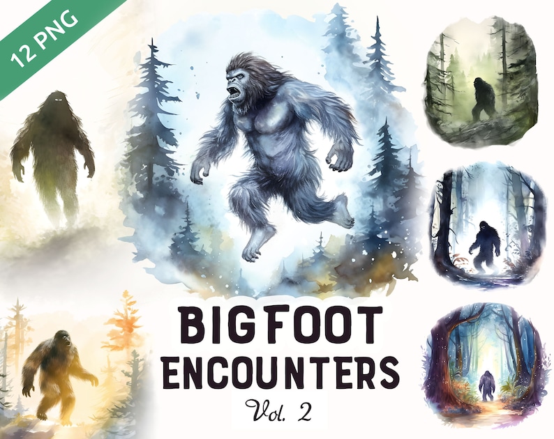 Bigfoot Encounters Watercolor Clipart Vol 2, Bigfoot Transparent Png ...
