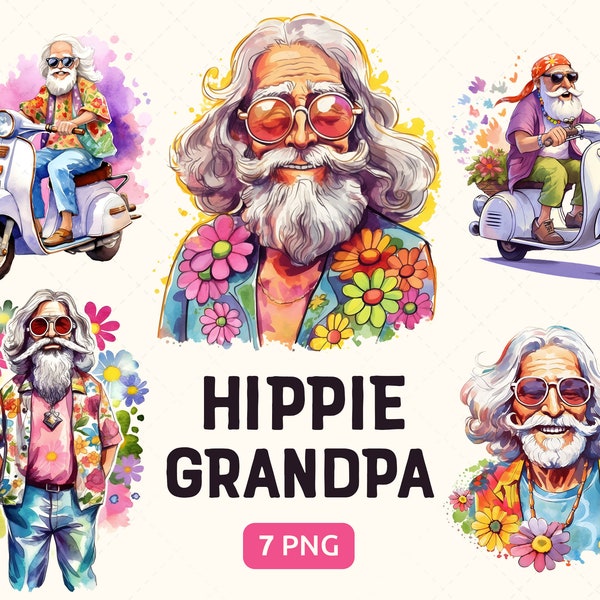 Hippie Opa Clipart PNG, lustige Großvater Aquarell Art Clipart, ältere PNG Elemente, Kartenherstellung, kommerzielle Nutzung, sofortiger download