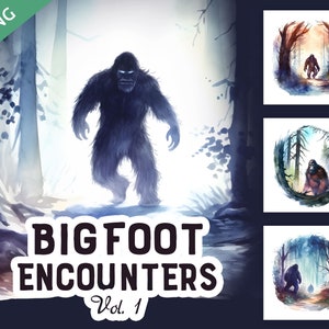 Bigfoot Encounters Watercolor Clipart Vol 1, Bigfoot transparent png files bundle, Sasquatch artwork, Commercial use, Instant download