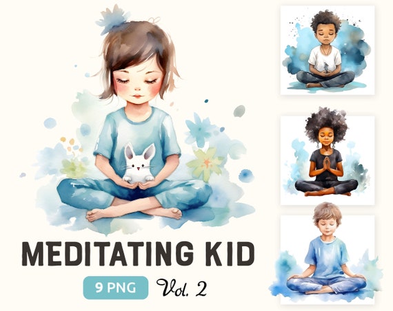 Kid Meditation Clipart Vol-2 Transparent PNG Bundle, Boy and Girl meditating ADHD Clipart, Mindfulness PNG, Commercial Use, Instant Download