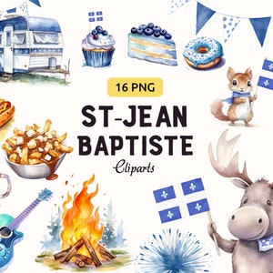 Fête de la Saint-Jean Baptiste Clipart illustrations, St-Jean clipart éléments, Québec clipart png, Célébrations du 24 juin graphiques, Qc