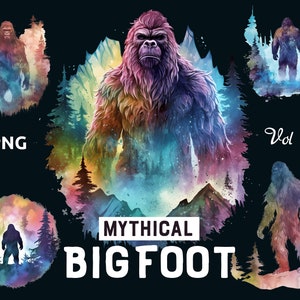 Bigfoot Watercolor Clipart Vol 1, Mythical Bigfoot transparent png files bundle, Sasquatch, Sublimation, Commercial use, Instant download