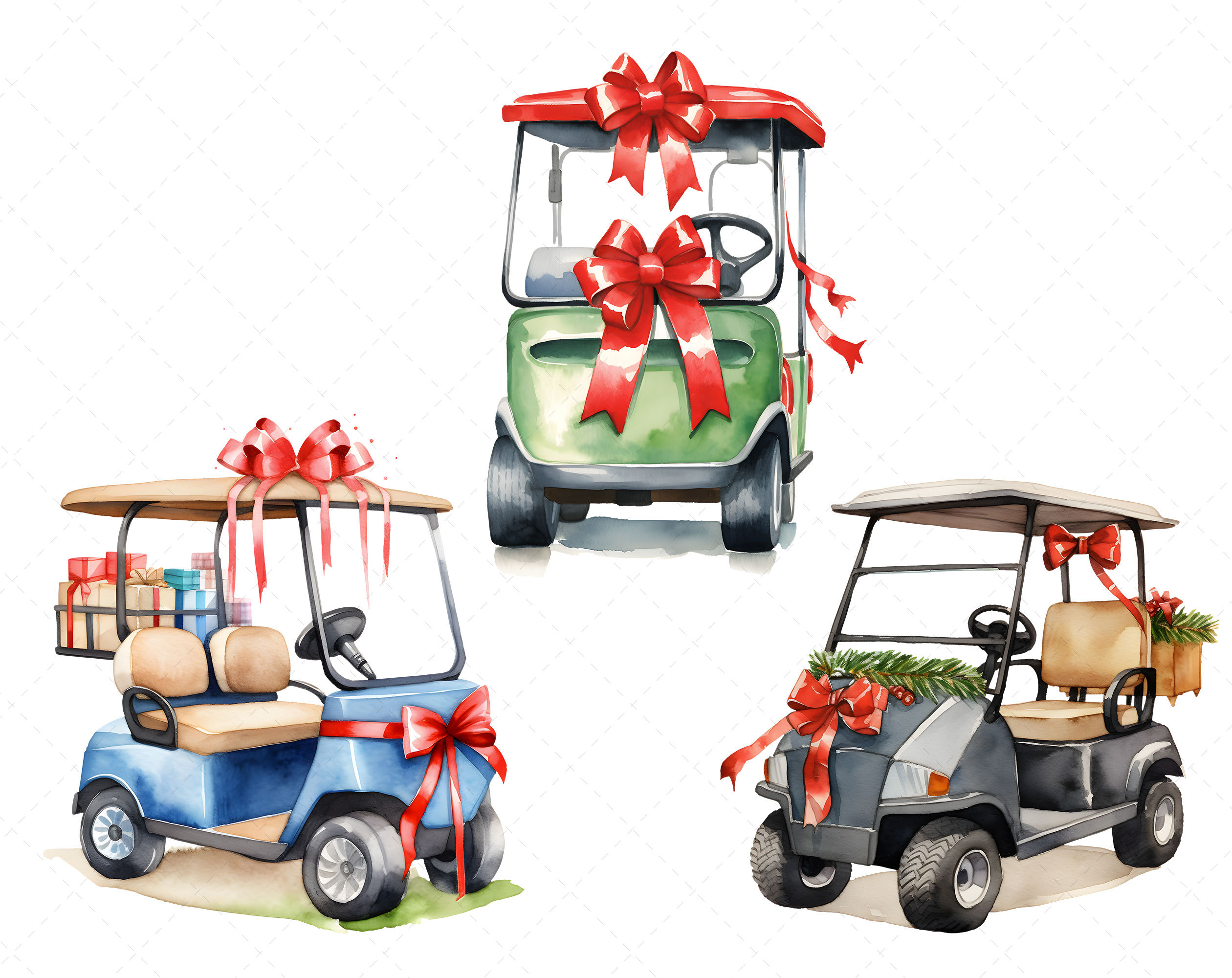 Christmas Decorated Golf Cart Clipart PNG Bundle, Christmas in July ...
