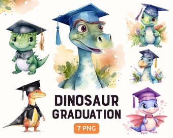Dinosaure Graduation Clipart 7 PNG Bundle, clipart école dinosaure, aquarelle apprentissage Kid Illustrations, utilisation commerciale, téléchargement immédiat