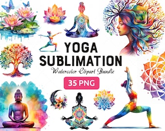 Yoga Healing Watercolor Clipart Mega Bundle, Chakra Sublimation PNG, Holistic Zen Mindfulness logo designs, Commercial use, Instant Download