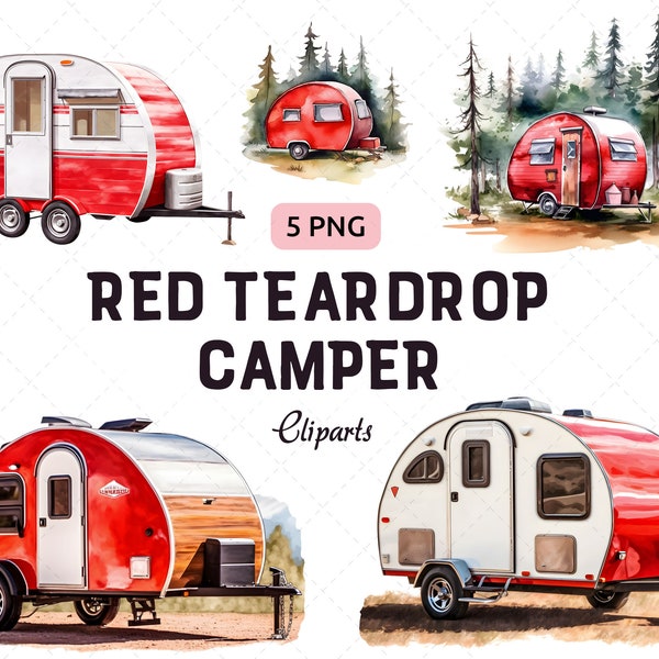 Red Teardrop Camper Trailer Clipart Png, Retro Red camping car png, Camping art, Sublimation Png, Instant Digital Download, Commercial Use