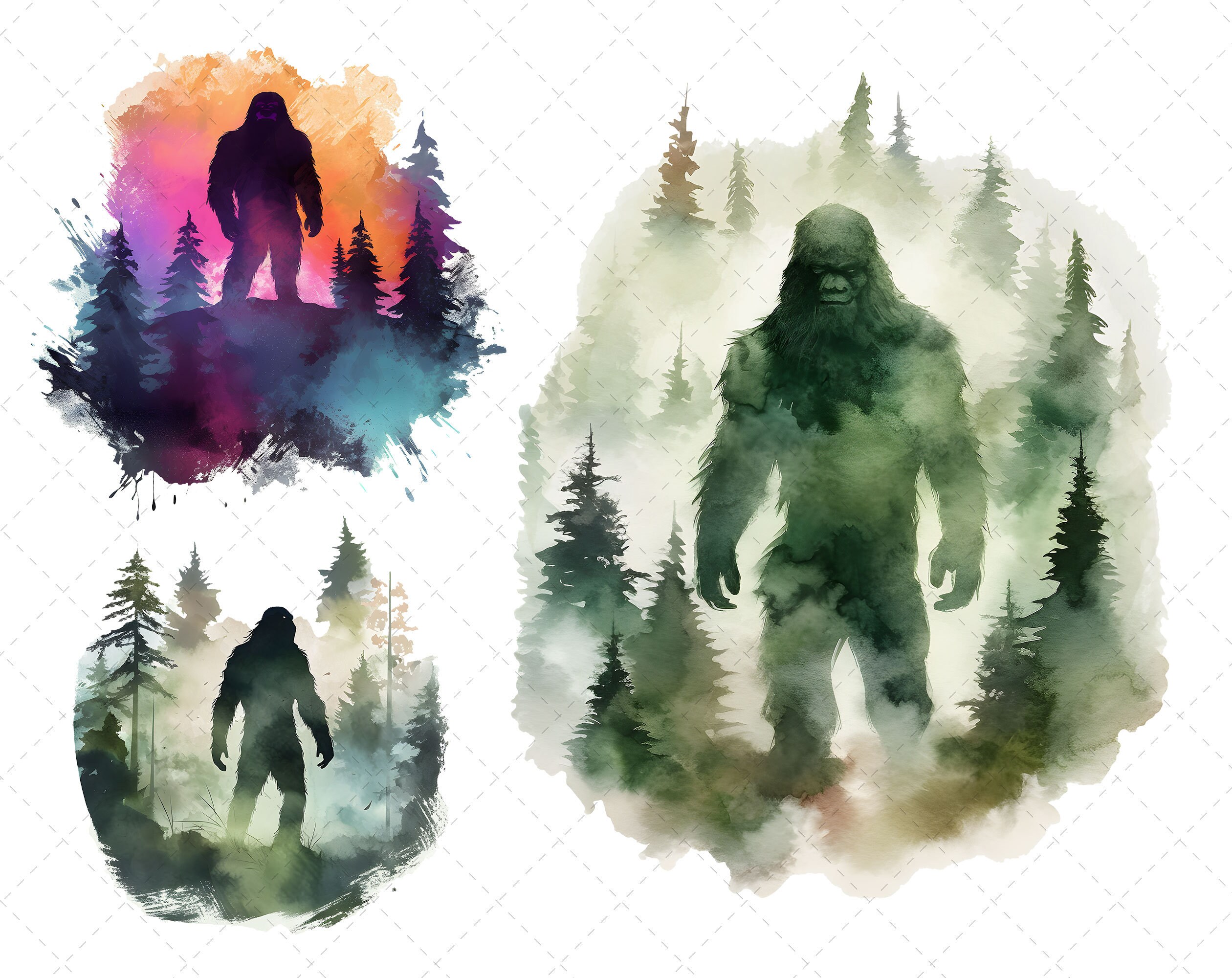 Bigfoot Watercolor Clipart Vol 2, Mythical Bigfoot Transparent Png ...