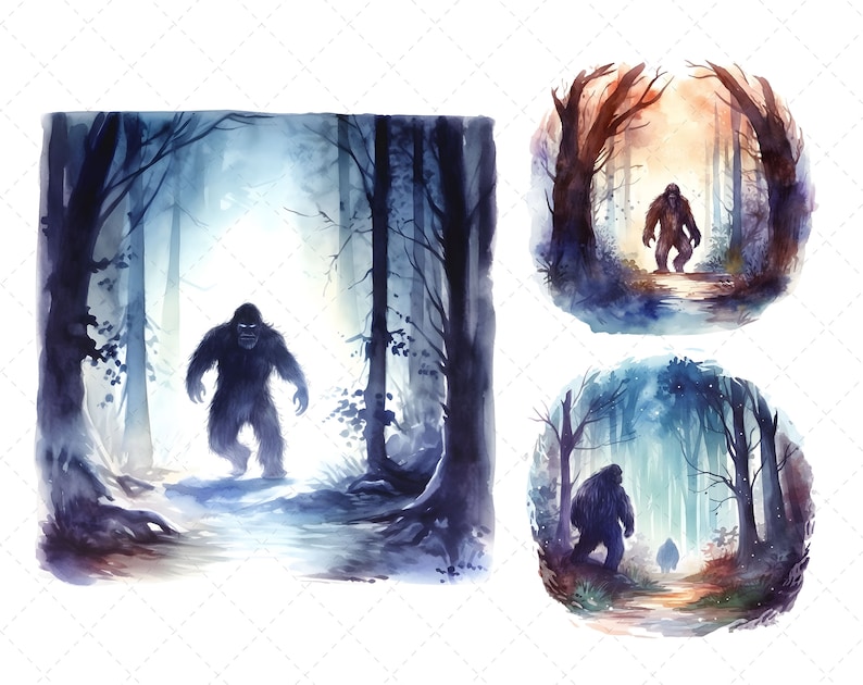Bigfoot Encounters Watercolor Clipart Vol 1, Bigfoot Transparent Png ...