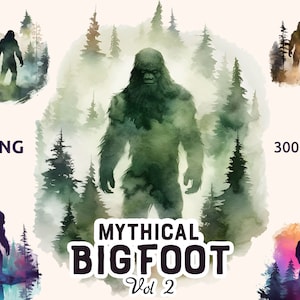 Bigfoot Watercolor Clipart Vol 2, Mythical Bigfoot transparent png files bundle, Sasquatch, Sublimation, Commercial use, Instant download