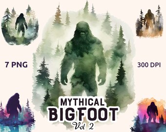 Watercolor Bigfoot Clipart Bundle: Mythical Sasquatch PNG Files (Commercial Use, Digital Download)