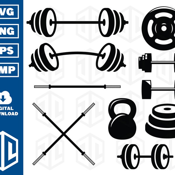 Weightlifting / Bodybuilding Vector Bundle | Health & Fitness Clipart | Barbell | Workout | Gym | SVG/EPS/PNG File | Cricut | Silhouette