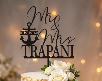 Personalized Anchor Wedding Cake Topper: Custom Nautical Decor