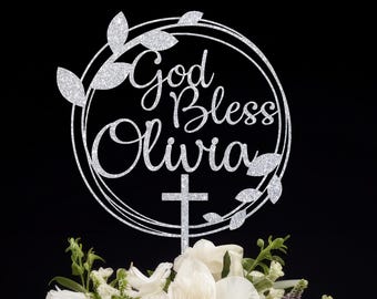 God Bless Cake Topper | Personalized Wood charm | Religious Cake Decoration | Faith Celebration sign