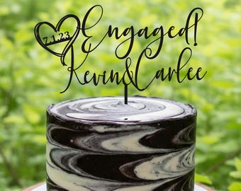 Personalized Engaged Cake Topper, Engagement Toppers, Engaged Shower sign with heart, Engagement Party Decoration, wood or acrylic