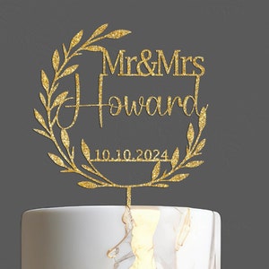 Simple wedding Cake Topper, Personalized last name topper for wedding, Wreath Cake topper design your own cake topper, Cake Topper Wedding