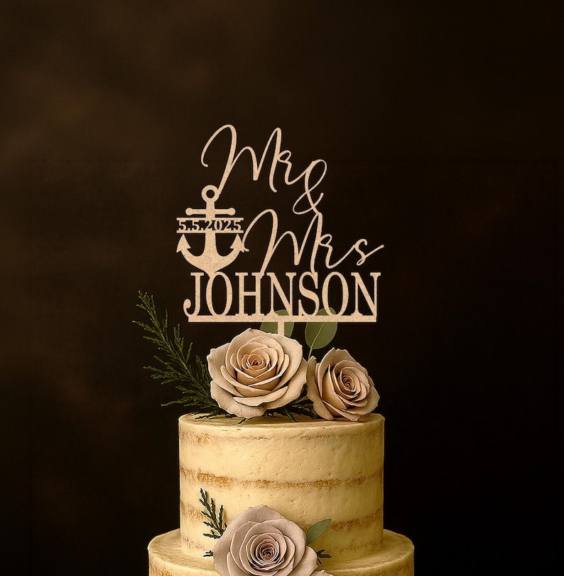 Johnson Cake Topper Personalized Anchor Wedding Cake Topper: Custom Nautical Decor - Etsy