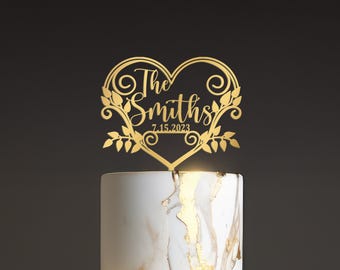 Custom Heart Wedding Cake Topper: Gold Anniversary Decor