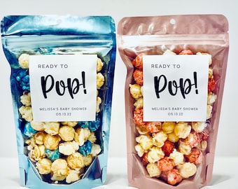 Baby Shower Ready to Pop Popcorn treat bags baby shower favors baby shower gray bag