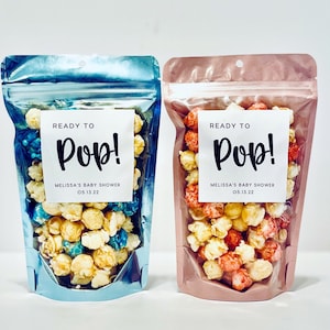 Baby Shower Ready to Pop Popcorn treat bags baby shower favors baby shower gray bag