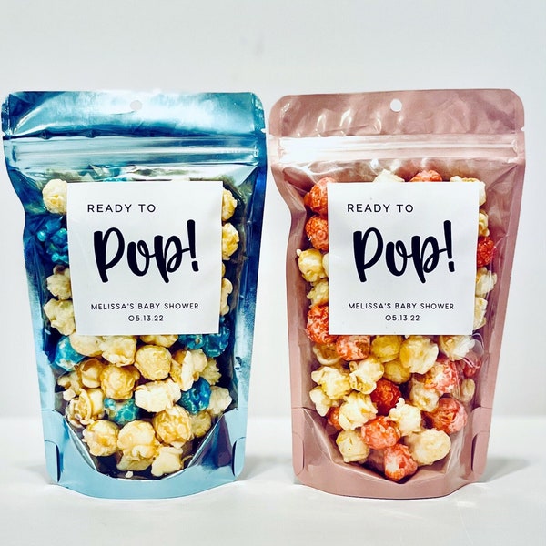 Baby Shower Ready to Pop Popcorn treat bags baby shower favors baby shower gray bag