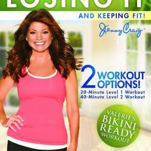 May include: A fitness DVD cover with Valerie Bertinelli in a pink vest top and black shorts. The title "Losing It" is displayed, with text indicating two workout options and a "Bikini Ready Workout" label.