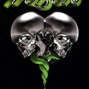 May include: A graphic design featuring two metallic skulls facing each other, with a green vine-like element intertwining them. The word "Poison" is above the skulls in a green, 3D font, and the text "LIVE RAW UNCUT" is at the bottom.