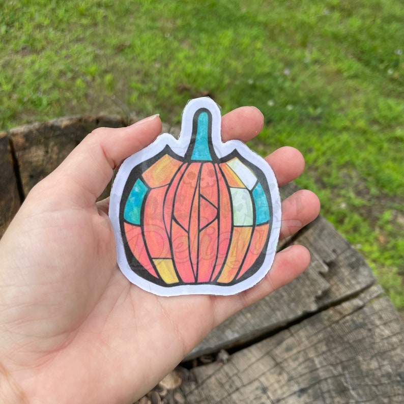 Stained Glass Pumpkin Die Cut Sticker, Gourd, Fall, Halloween, Digital ...