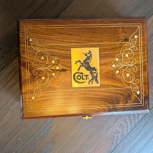 Colt 1911 Wood Storage Case – Handmade Indian Rosewood / Sheesham Display Box with Brass Works and Velvet Insert.
