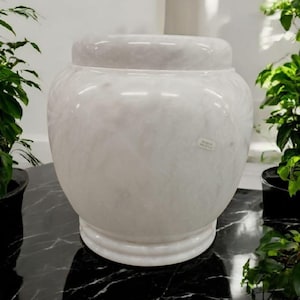 Large 9x8in White Marble Urn with Subtle Light Grey Veins – Handcrafted Memorial Keepsake