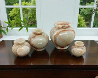 Set di 4 vasi rotondi in marmo onice / Decorazione in pietra naturale realizzata a mano da 2", 3", 4", 5" / Fioriere in onice verde / Elegante elemento decorativo per la casa