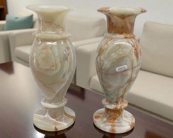 8"x3" Green Onyx Marble Vase | Handcrafted Natural Stone Vase | Decorative Onyx Vase with Brown Veins | Unique Home Décor Gift