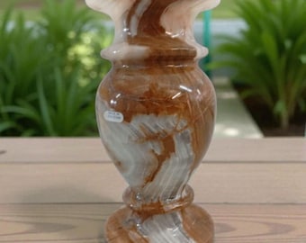 Vaso de mármore ônix marrom e branco 8x4 | Vaso de flores artesanal em pedra | Decoração natural para casa em ônix | Presente exclusivo feito à mão