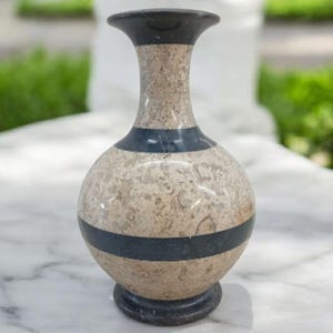 8x8 Oceanic & Black Marble Vase – Pot Style Natural Stone Decor – Handcrafted Marble Flower Vase