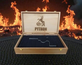 Beach Wood Colt Display Box – Custom Mold for Colt Python 6" barrel– Engraved Colt Logo – Collector Storage Case