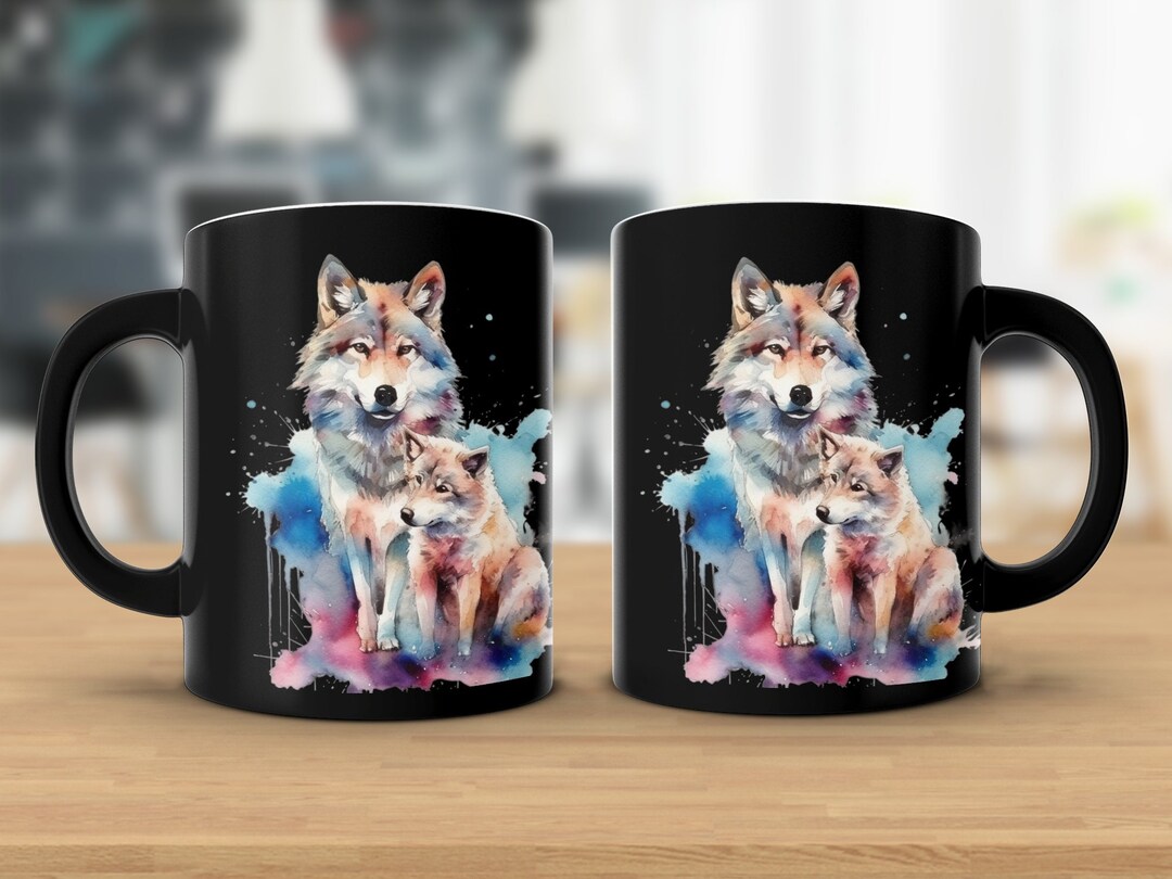 Cute Wolf and Cub Coffee Mug Wolf Coffee Cup Gift for Her Etsy
