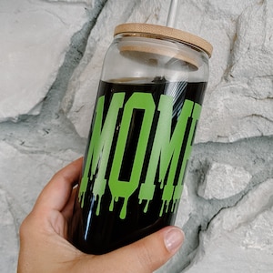 Mama Zombie Dripping Athletic Iced Coffee Glass, Vinyl Libbey Glass Wrap, Halloween Iced Coffee Can, Beer Can Glass, Mama Glass Tumbler