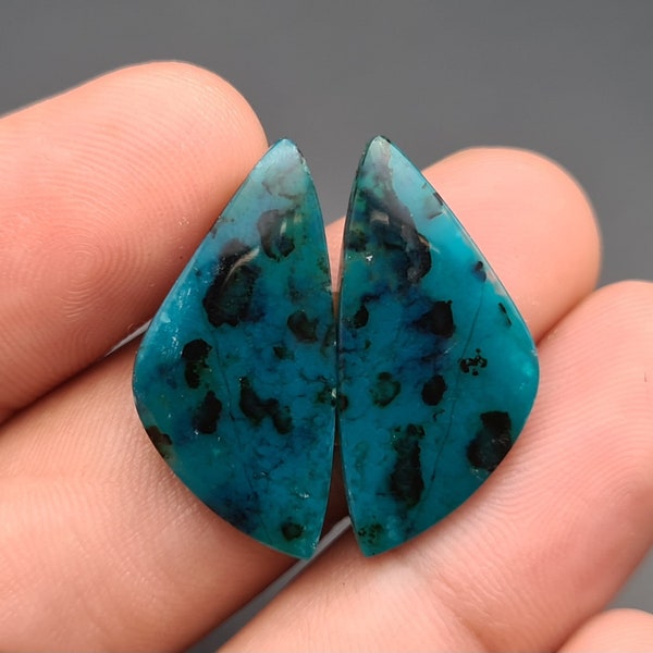 Gem Silica Chrysocolla Pair - Precious Blue Chrysocolla Gemstone Set