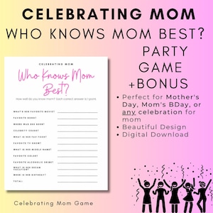 MOTHER'S DAY GAME, Printable Game, Game night, Virtual Party Games, Mom's Birthday, Games for All, Mothers Day Activity, Fun, gift idea