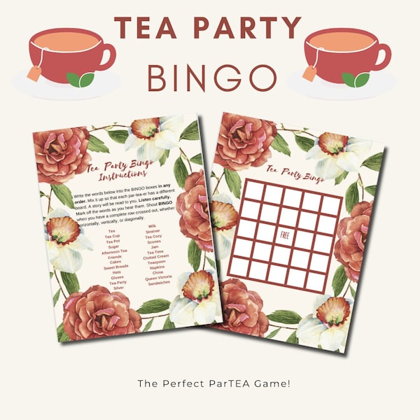 TEA PARTY GAME for tea party Bingo Printable Party Game Floral Tea Party Game Printable Bingo Game for tea party Bridgerton Game Tea Garden