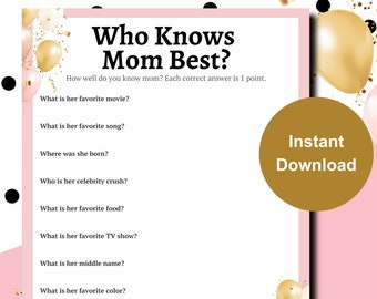 El mejor juego de "Quién conoce a mamá", juego para fiestas de cumpleaños (descarga digital)