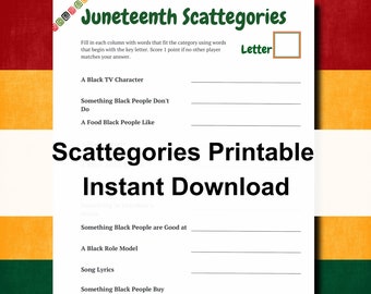 JUNETEENTH ACTIVITY Juneteenth Game PRINTABLE Scattegories Juneteenth Trivia  Juneteenth Quiz Juneteenth Party Favor Juneteenth Games Trivia