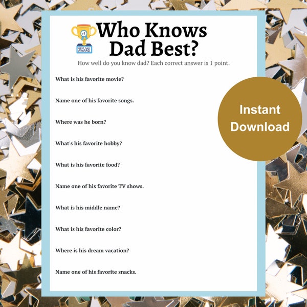 Fathers Day Game Who knows dad best Game family Fun Game for Fathers Day Questionnaire Dad Activity Fathers Day Fathers Day Gift for Dad Fun