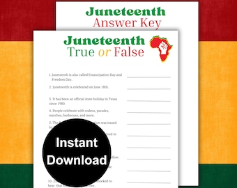 JUNETEENTH GAME Juneteenth Trivia Juneteenth Activity Printable Game for Juneteenth Party Game Juneteenth True False Trivia Juneteenth Favor